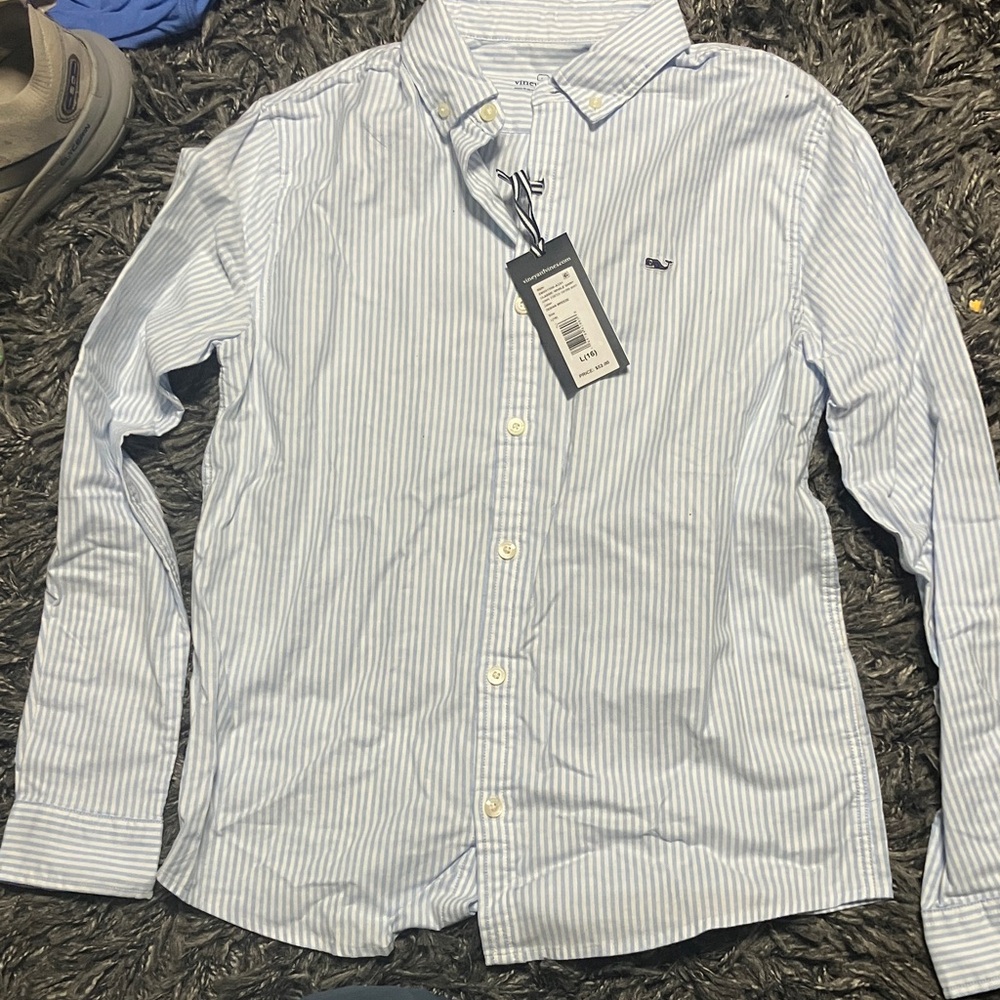 Vineyard Vines Kids Blue and White Striped Button Down Shirt